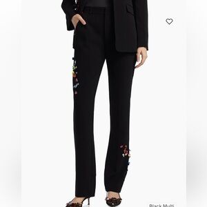 Cinq à Sept Black Pantsuit with Colorful Floral Embroidery